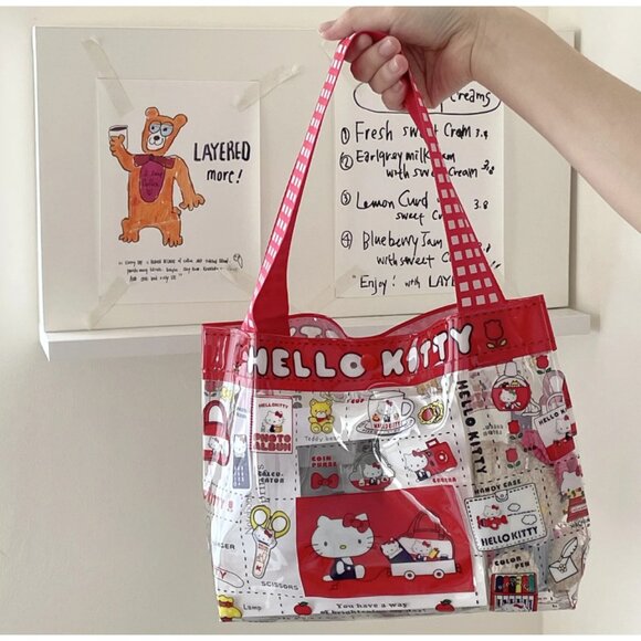 Adorable Red Hello Kitty Transparent Makeup & Storage Bag Large Capacity, Travel - Picture 1 of 4